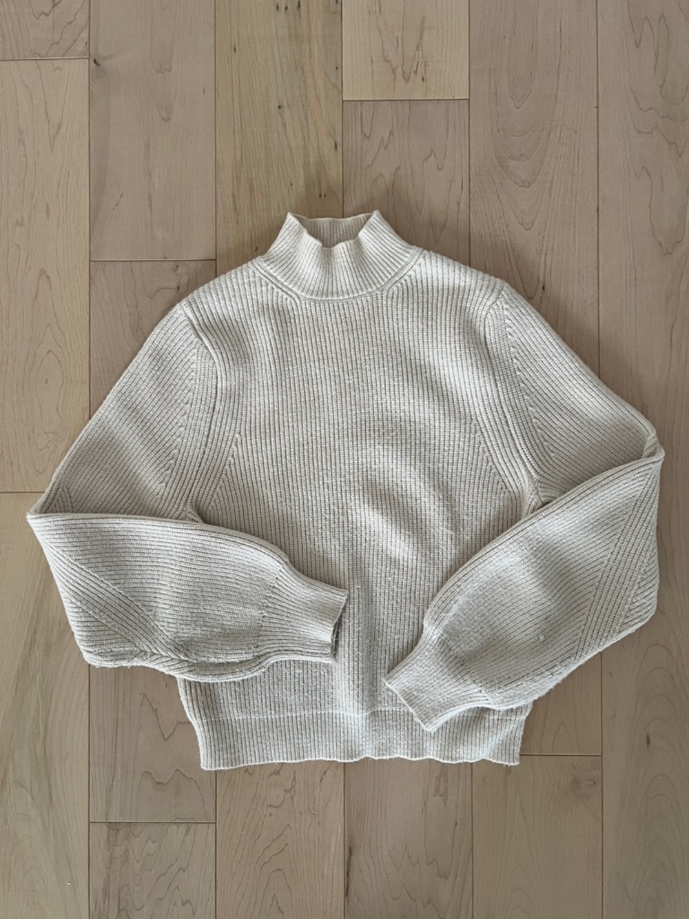 Zara Cream Ribbed Mock Neck Sweater
